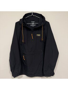 LL Bean Women's Mountain Classic Anorak Hooded Jacket L Black EUC